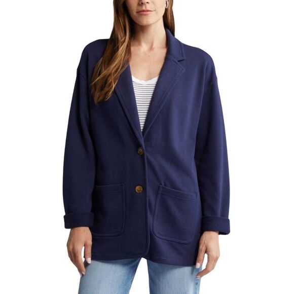 NWT Caslon Navy Peacoat Relaxed French Terry Blazer - Picture 2 of 8